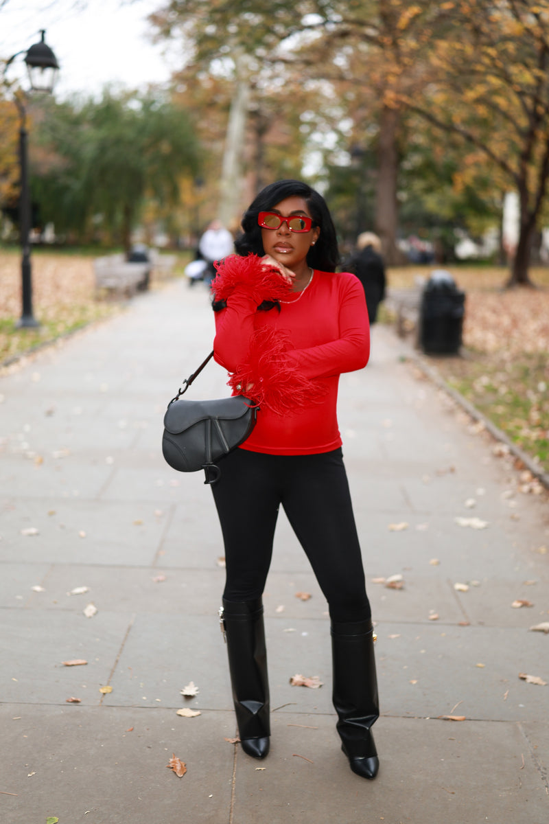 Red Removable Feather Cuffs