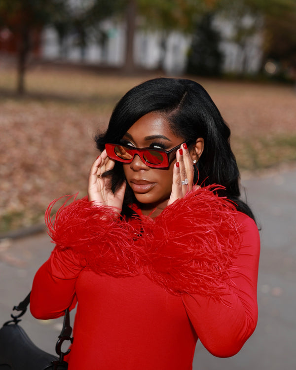 Red Removable Feather Cuffs